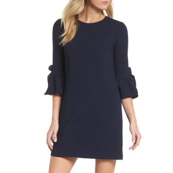 NWT Nanette Lepore Dark Navy Spring Bloom Bell Sleeve Dress in Size 2, 8, 12 - Picture 1 of 10